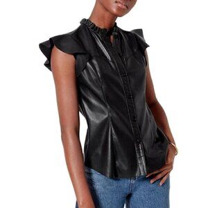 Joie Black Vegan Faux Leather Orien Flutter-Sleeve Top - Women & Juniors XXS